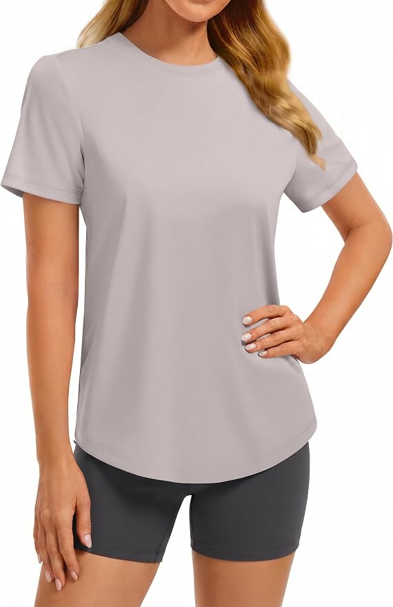 PINSPARK Soft Workout Tops for Women UPF 50+ Sun Protection Shirt Quick Dry Athletic Running Hiking Travel Basic Tee Shirts