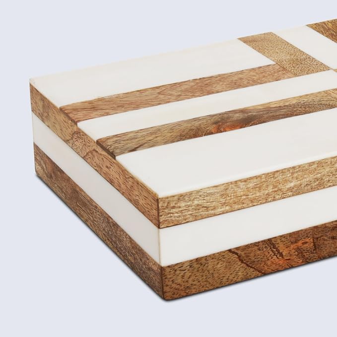 Handicrafts Home White Large Decorative Storage Box with Lid Wooden Decorative Box Coffee Table Storage Box Living Room Organizer Storage Box – Resin Inlay Patisserie Delight Collection- 12x6x2