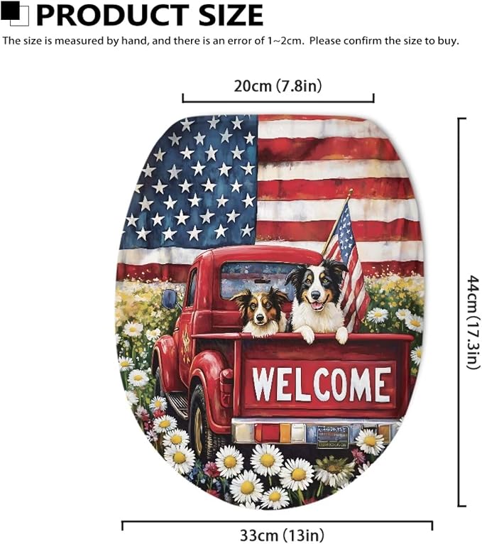 American Flag Dog Toilet Seat Covers for Bathroom US 250 Years Decorations Snowman Toilet Seat Covers with Elastic Bottom Soft Bathroom Replacement Easy to Clean