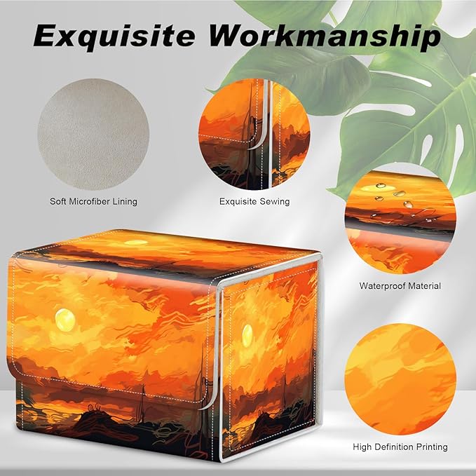 DEGDFSGR for TCG MTG Card Game Storage Box Organizer Trading Card Case Commander Deck Box Magnetic Closure Creative Pattern Up to 200 Cards, Sun Rising Up From The Sky