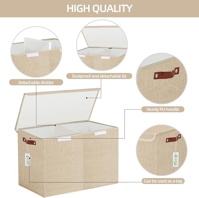 Large Toy Storage Box with Lids, Collapsible Sturdy Baby Storage Organizer Chest Bin Basket for Kids, Boys, Girls, Playroom, Nursery, Bedroom, Closet 25"x13"x16" (Khaki)
