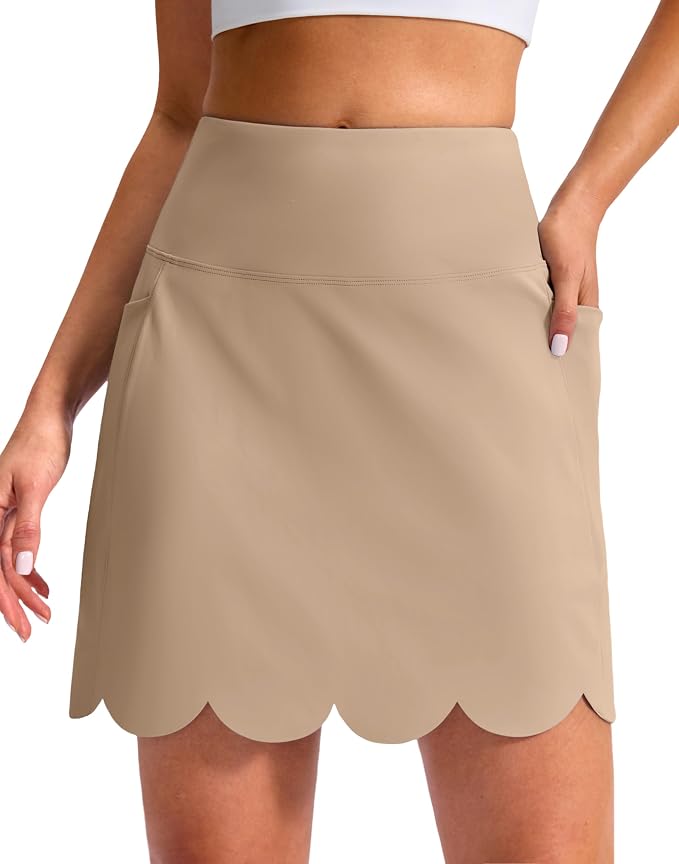 16" Skorts for Women with 4 Pockets High Waisted Scalloped Hem Athletic Tennis Skirt Golf Skort Dressy Casual