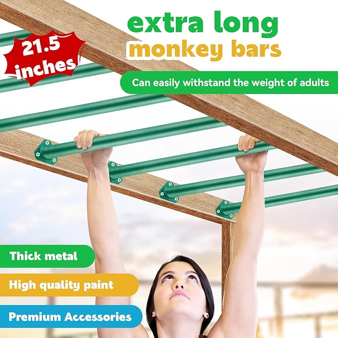 15 Set Metal Monkey Bars Ladder Rungs Set for Backyards Playground and Children Indoor and Outdoor Climbing Kit (21.5 Inch, Green)