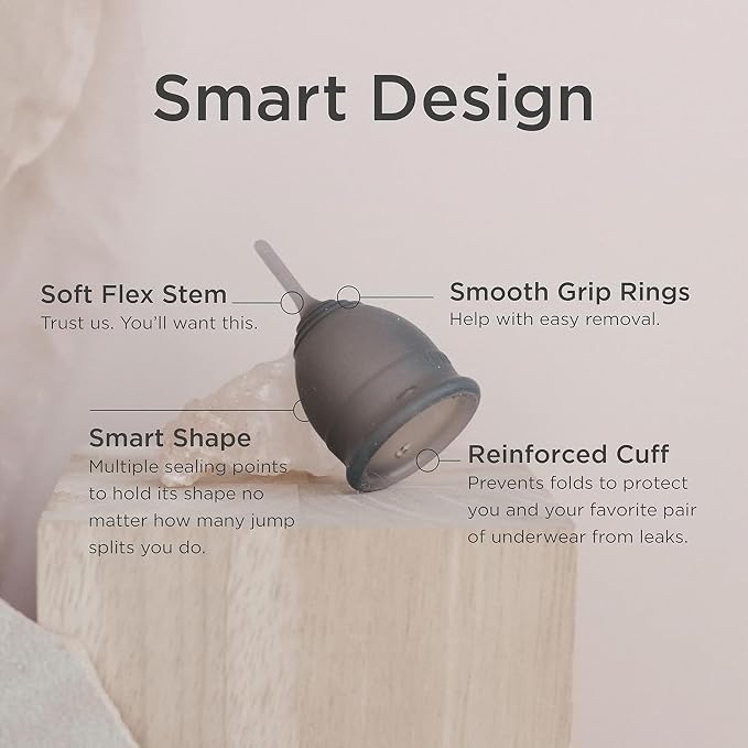 Saalt Soft Menstrual Cup – Reusable Period Cup – Made for Comfortable, Leak-Free Protection Up to 12 Hours – BPA & Latex Free – Includes Cup & Carry Bag (Small, Grey)