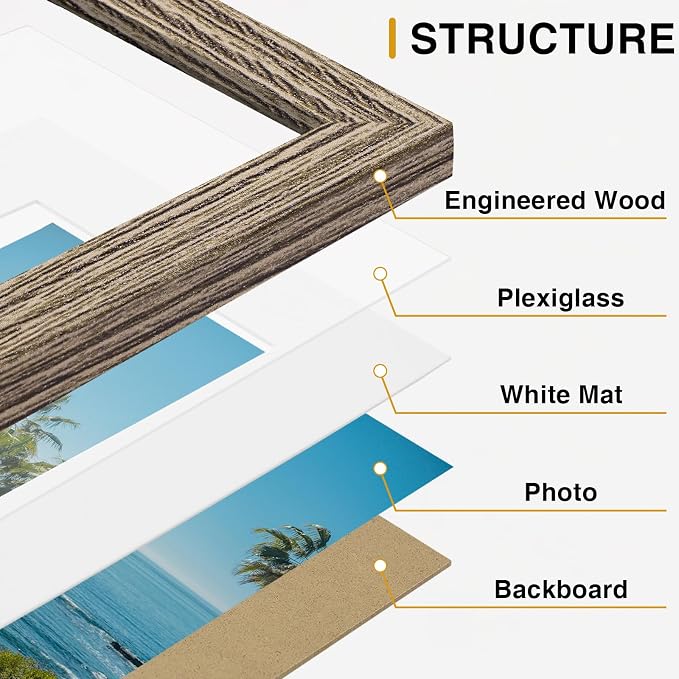 Vittanly 12x12 Picture Frames Set of 9 for Wall Mounting, Grayish Brown | Display Pictures 8x8 with Mat or 12x12 without Mat for Wall Mounting, Square Photo Frames for Home Decor, Engineered Wood