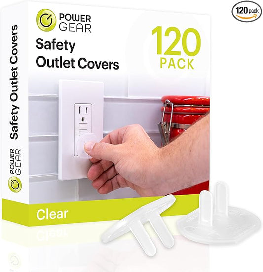 Power Gear Child Safety Electrical Outlet Covers, Tamper‑Resistant Plug Protectors for Standard Wall Outlets, Baby‑Proof & Child‑Proof Safety Caps, Clear, 120 Pack, 54614