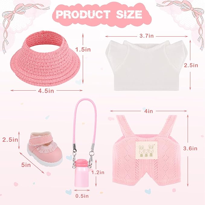 5 Pcs Stylish Set for 17cm Dolls with Fashion Hat ,Water Bottle,Skirt,Shoes and Sweater Outfit Set, Cute Doll Style Accessories Gift(Pretty,Pink)