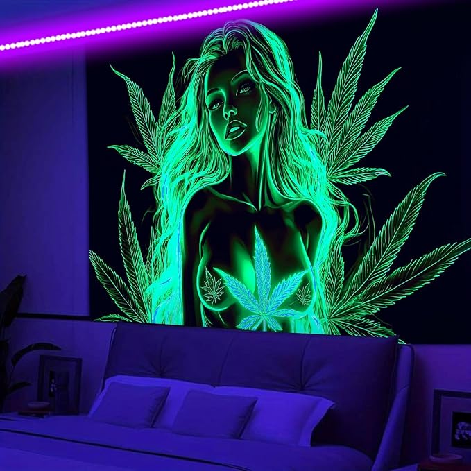 Bcsewcg Blacklight Uv Glow Art Tapestry Wall Hanging, Women And Sexy Hot Girl Poster for Adults Bedroom Dorm Wall Decor