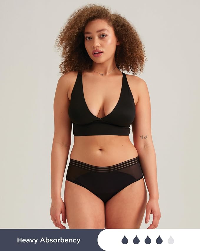saalt Mesh Hipster Period Underwear | Mid-Rise Leak Proof Underwear for Women, Soft Breathable Fabric
