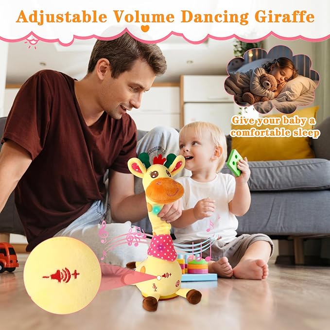 Dancing Giraffe Stuffed Animal Baby Toys Singing Song Toddlers Toy Repeats What You Say Glowing Musical Toy for Baby Birthday Gift