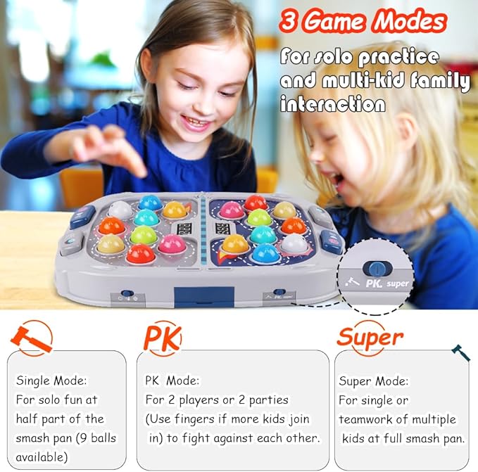 Whack Game Mole for Toddler, Toys for 3-12 Year Old Boys and Girls, Kids Whack Pound Game,Gifts for 3 4 5 6+ Year Old Boys, Interactive Educational Toy with Sound and Light, PK Mode with 2 Hammers