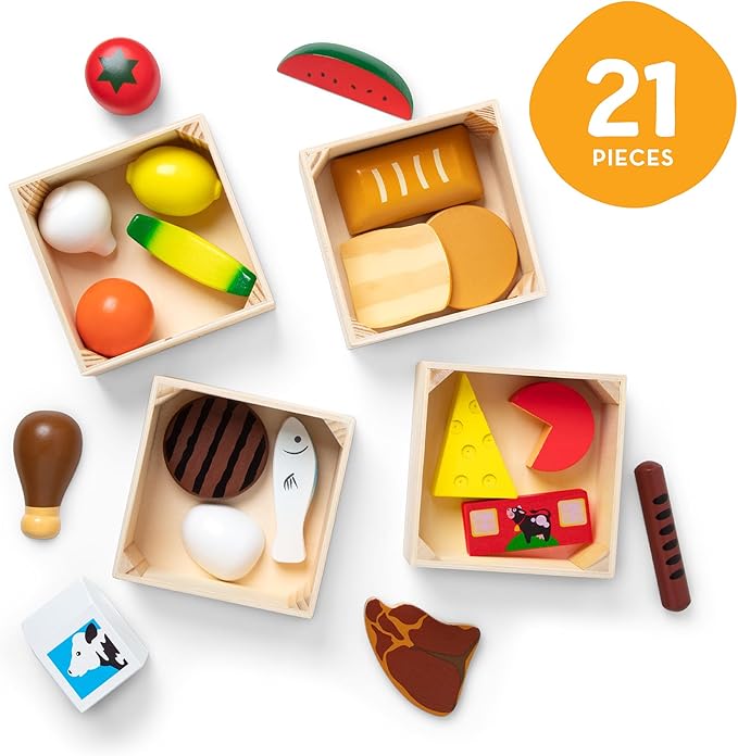 Melissa & Doug Food Groups, 21-Piece Wooden Toys Set of Pretend Play Food & Kids Play Kitchen Accessories, Preschool Toys for Girls & Boys Ages 3+