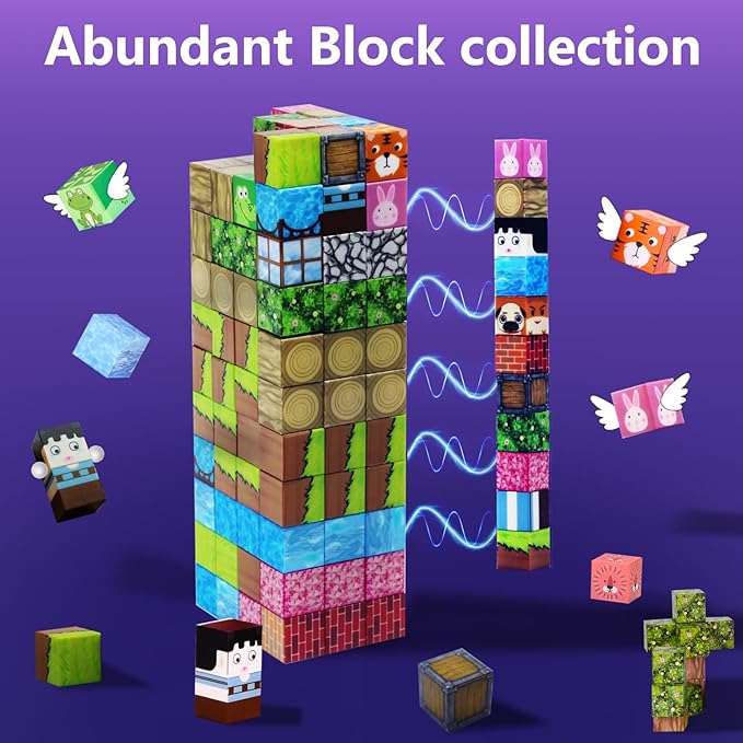 Magnetic Blocks,128 PCS Magnetic Building Blocks Tiles Stacking, STEM Montessori Stacking Toy for Toddlers Kids Ages 3+ Year Old Birthday Gifts