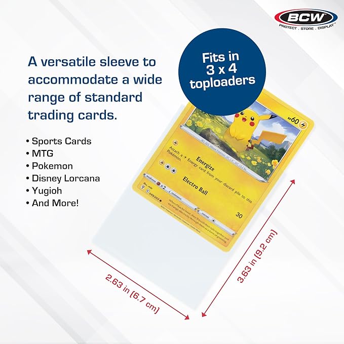 BCW Standard Card Sleeves - 2-5/8" x 3-5/8" - 5 Packs (500 Total) | Crystal Clear Acid-Free, Toploader | Trading Card Sleeves for Baseball, Basketball, Football, Hockey, Pokemon, MTG, etc