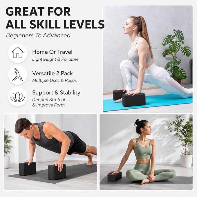 EXERZ Yoga Blocks 2 pack, Gym Blocks, Exercise Workout Fitness Bricks, Pilates Stretch Handstand Non-Slip