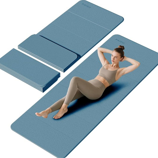 PAIDU Foldable Yoga Mat - 10mm Extra Thick, 75"26" Non-Slip Exercise Fitness Mat | SGS Eco-Certified, Portable for Yoga/Pilates/Studio/Home Workout