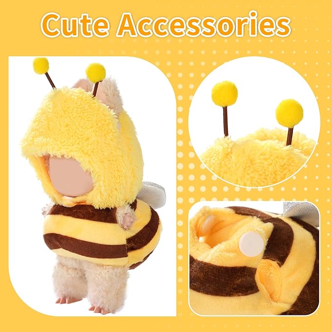 Cute Clothes for Doll Design Outfit Pop Blind Mystery Box Accessories Mart Mini La Boo-Boo Blah Bu Bu BuLafufu Ropa Plush Toy Stuff Dress Overalls Hoodie Pajamas (Yellow bee)