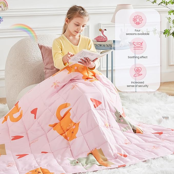 Weighted Blanket - 3 lbs Pink Cat Heavy Blanket, 20"x30", Small Size Breathable Lap Blanket