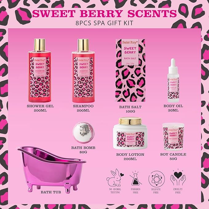 Home Spa Self Care, Bath and Body Spa Gift Basket for Women, Shower Bath | Bath Spa Sweet Berry Bath Sets for Teens Gift| Relaxing Care Kit Christmas Mothers Day Gifts for Mom Gift Baskets Anniversary