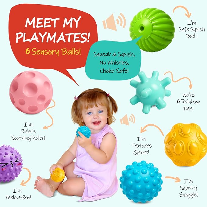 Multicolored Soft Balls for Babies, Textured Montessori Toys | Bright Colors, Sensory Montessori Toys, Teething Play, Easy Clean, Infant Development, Baby Birthday Gift