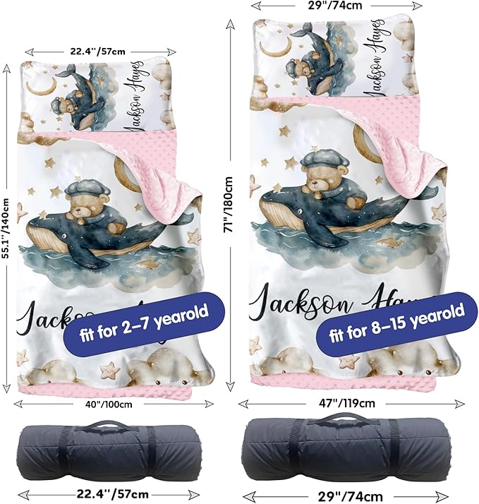 Personalized Toddler Nap Mat for Girls – Custom Name Kids Nap Mat – Daycare Sleeping Mats with Removable Pillow and Soft Minky Dot Blanket for Preschool, Travel, Kindergarten