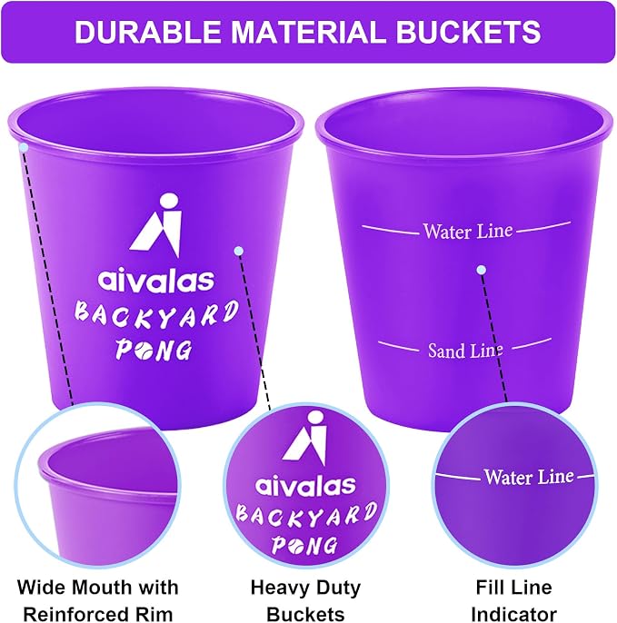 Aivalas Yard Pong Outdoor Games, Giant Yard Games Set with 12 Buckets and Balls for Adults and Family, Toss Game Throwing Games for Beach, Camping, Lawn and Backyard