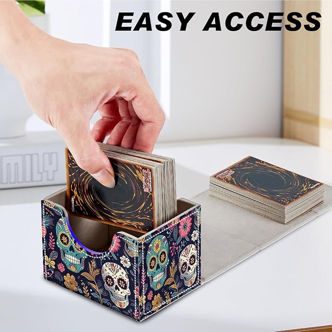 DEGDFSGR for TCG MTG Card Game Storage Box Organizer Trading Card Case Commander Deck Box Magnetic Closure Creative Pattern Up to 200 Cards, Sugar Skull Pattern