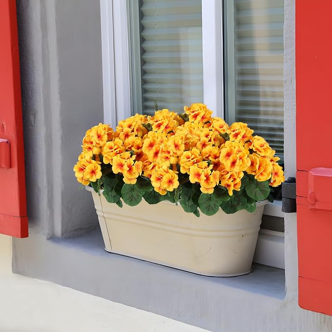 Hananona 12 Pcs Artificial Geranium Flowers for Outdoors Geranium Silk Flowers Outdoor UV Resistant Garden Plants Faux Flowers for Home Kitchen Table Centerpieces Decor (12, Yellow)