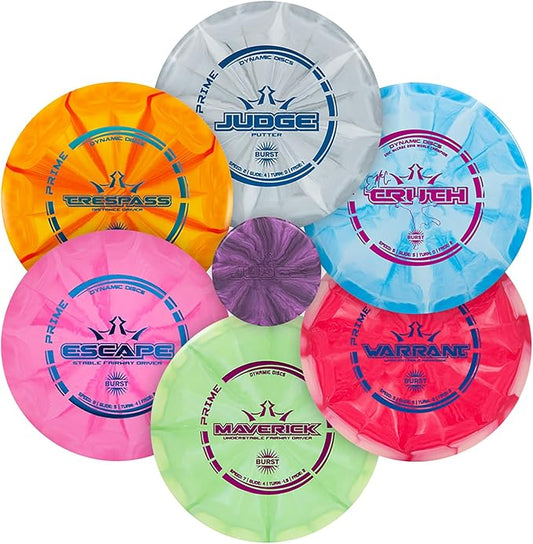 Dynamic Discs Prime Burst 6 Disc Golf Set | Includes 1x Putter, 2X Midrange, 2X Fairway, 1x Driver + Mini Marker | Disc Golf Accessories for Beginners | 170-176g | Beginner Pack for Amateurs