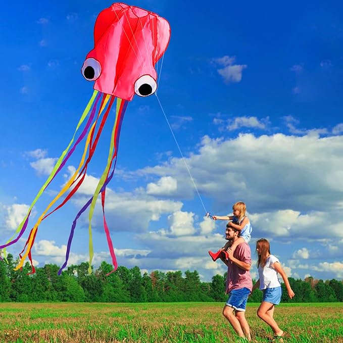 Hengda Kite Soft Octopus Kite Series, Beautiful Kite with Long Colorful Tail for Kids and Adults, Easy to Fly Beach Kites, Excellent Outdoor Games and Activity Toys, Suitable for Beginners.