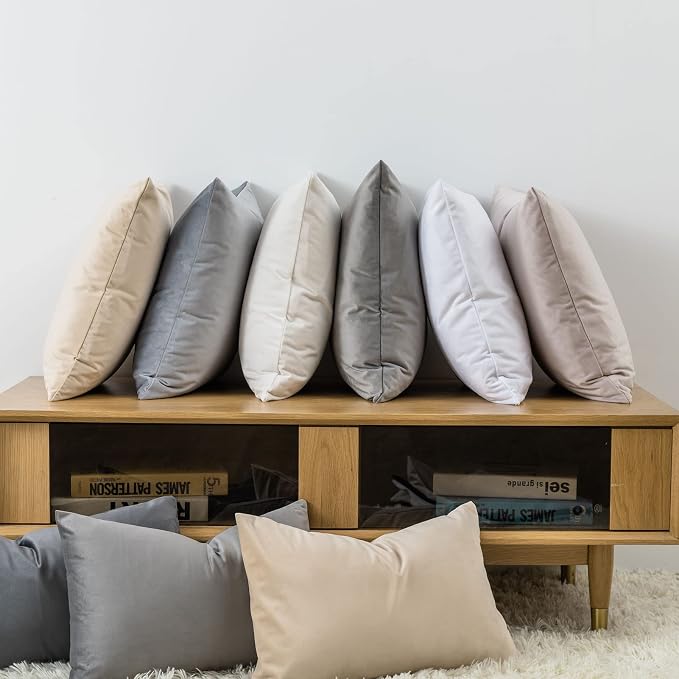 16x24 Pillow Covers Set of 2 Decorative Velvet Throw Pillow Covers,Grey | Luxury Soft Cushion Covers with Invisible Zipper for Couch Sofa Bed Living Room Bedroom Home Decor