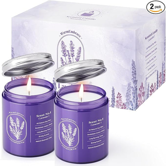 WarmEmbrace Lavender Jar Candles, 7.6 oz Purple Jar Candle, Natural Soy for Women, 80 Hour Long-Lasting Burn Scented for Birthday Home Scented - 2 Pack
