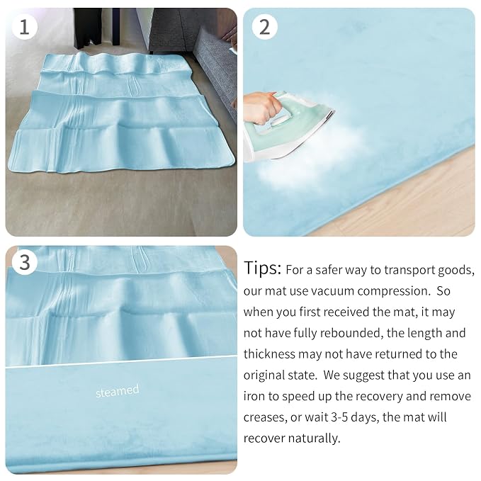Huloo Sleep Baby Play Mat for Floor,1.3" Thick Elasti-Foam 50"×74" Playpen Mat for Tummy Time,Water Repellent Soft Coral Velvet for Toddler,Infant,Kids,Non-Slip Backing Safe for Crawling(Light Blue)