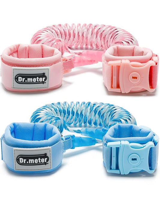 Dr.meter Anti Lost Wrist Link, 2 Pack Toddler Safety Leash with Key Lock, Reflective Child Walking Harness - Dual 8.2ft Length Pink & Blue Kids Leash for Supermarket Mall Airport Amusement Park Zoo