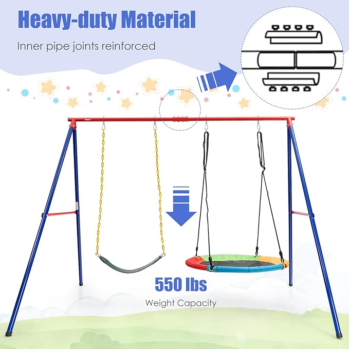 INFANS Swing Stand, 550 lbs Heavy Duty Metal Swing Frame, Extra Large A-Frame Swing Stand for Kids and Adult Indoor Outdoor Activity Backyard Playground