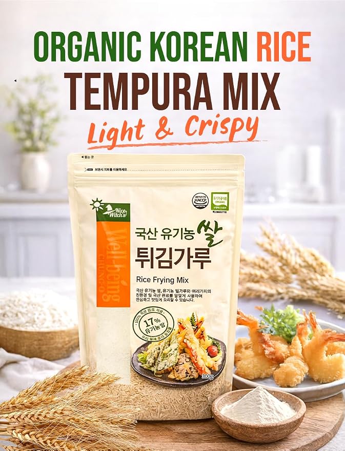 Nice Witch’s Organic Korean Tempura Batter Mix, Light & Crispy Frying Mix Made with Organic Korean Rice, Perfect for Shrimp & Vegetables, 10.6 oz (300 g) 튀김가루