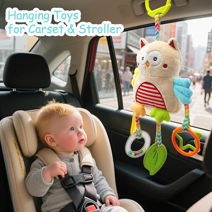 Baby Hanging Toys, Plush Animal Stuffed Sensory Toys for Carseat Stroller Car Seat Crib Play Gym, Baby Toys for 0 3 6 9 12 Months, Baby Boys and Girls Gift (Owl)
