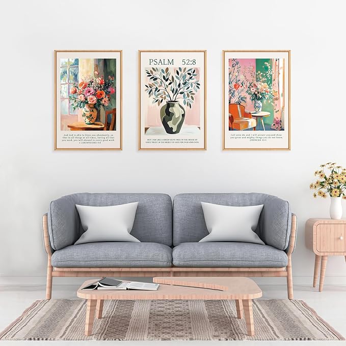 FWIEXA Christian Bible Verse Canvas Wall Art Set, Easter 3 Piece Religious Scripture Framed Wall Decor, Jesus Floral Painting Artwork, 16x24 Inches Modern Biblical Pictures Prints for Living Room, Bedroom, Women, Rustic Farmhouse