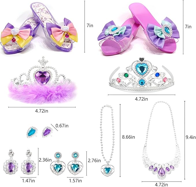 Princess Dress Up for Girls 4-6，Kids Princess Shoes Pretend Play Toys，Beauty Birthday Gifts for 3 4 5 6 Year Old Girl