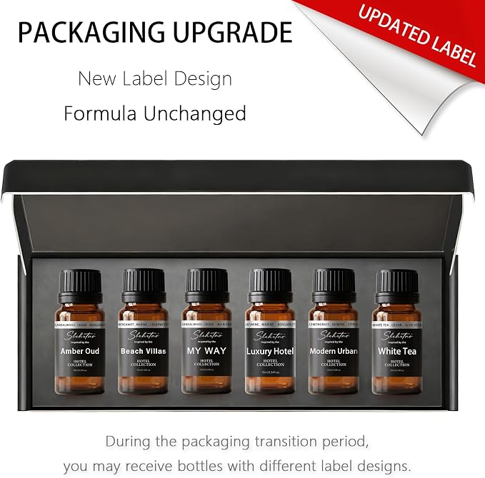 Hotel Diffuser Oil Gift Set–Luxury Hotel Inspired Fragrance Oils for Diffusers, Premium Aromatherapy Home Fragrance, Long Lasting Scent for Bedroom, Spa & Office (2.0 Fl Oz (6 x 0.34 Fl Oz))