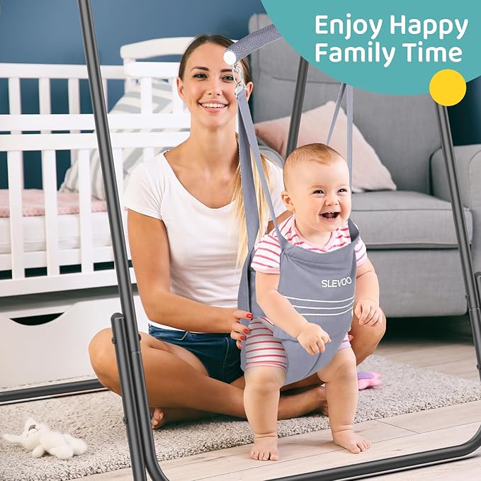 Slevoo 2 in 1 Baby Jumper Swing, Portable Toddler Swing with Foldable Stand, Indoor Outdoor Baby Jumpers and Bouncers, 6 Months to 6 Years, Grey