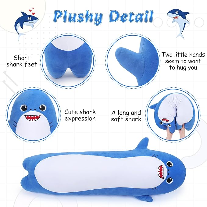 Large Shark Stuffed Animal,20” Long Shark Plush,Cute Plushies Animals Body Pillow,Kawaii Big Plush Toys Animal Gifts,Anime Sleeping Hugging Pillow Cushion for Kids Adults Birthday