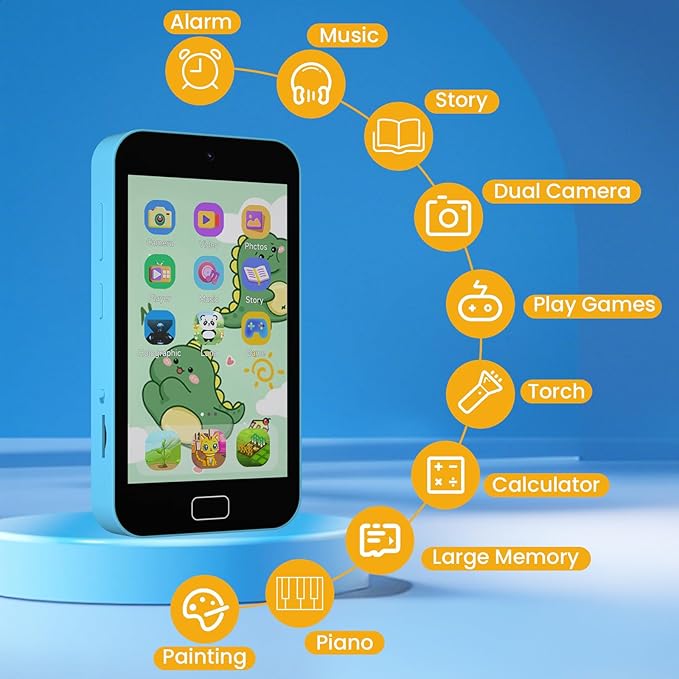 Kids Smart Phone for Boys, 4.0" Touchscreen Dual Camera Cell Phone,Toddler Preschool Learning Educational Toys Dinosaur Birthday Gifts for Age 3 4 5 6 Year Old, Music Player, Puzzle Games, 32GB(Blue)