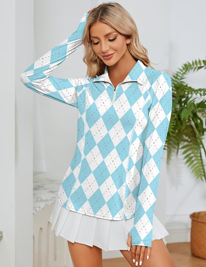 LOMON Women Long Sleeve Shirts Sun Protection 1/4 Zip Summer Quick Dry Hiking Shirts Quarter Zip Pullover for Women