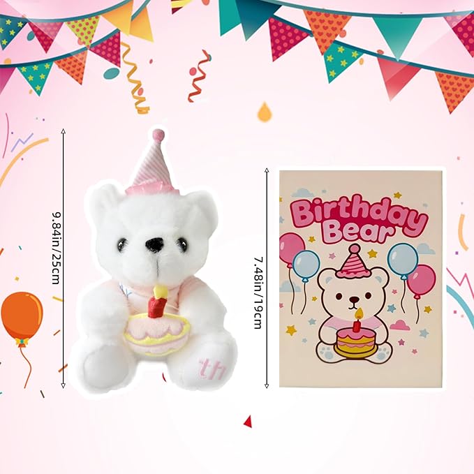 Happy Birthday Teddy Bear, Happy Birthday Stuffed Animal with Box, Adorable Bear with Cake Plush Gifts for Boys and Girls, Party Decorations Gift for 4-9 Years Kids(Pink)