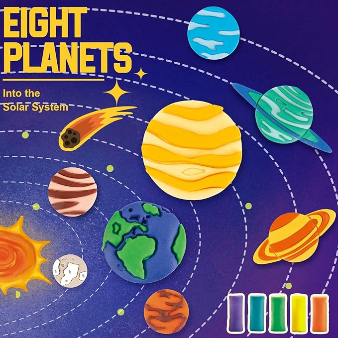 VConejo Color Dough Sets for Kids Ages 2-4, Planets Theme Color Dough Tool Set for Kids Ages 4-8, Color Dough Accessories Toys for Ages 5-7 Boys Girls Toddlers 14 Piece