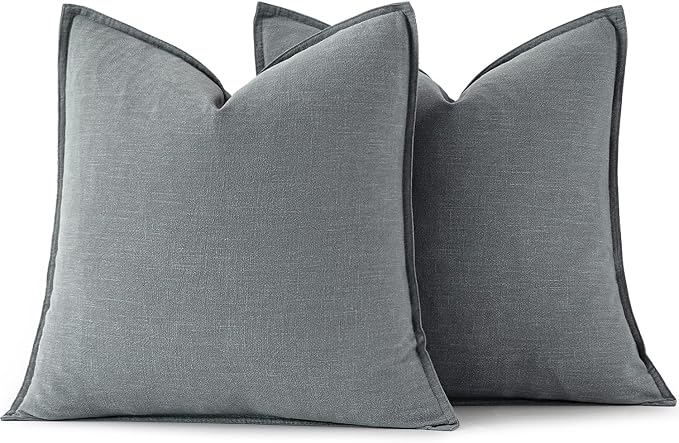 MIULEE Decorative Linen Euro Sham Pillow Covers 26x26 Gray | Boho Farmhouse Neutral Couch Throw Pillows for Bed, Pack of 2 Accent Modern Pillowcases, Sofa Livingroom Home Decor