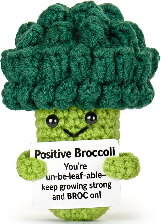 Emotional Support Crochet, Positive Crochet Broccoli, Encouragement Gifts for Women Men Birthday Christmas Self Care Friends Coworkers Relaxation Gift Desk Home Fall Decor Inspirational Support