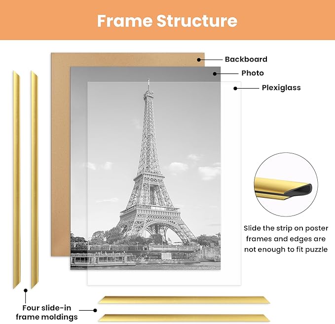 upsimples 12x16 Poster Frame, Easy Slide-In Assembly, Gold, 3 Pack | Gallery Wall 12 x 16 Picture Frames Set for Family, Wedding, Christmas, Easy to Change Photos