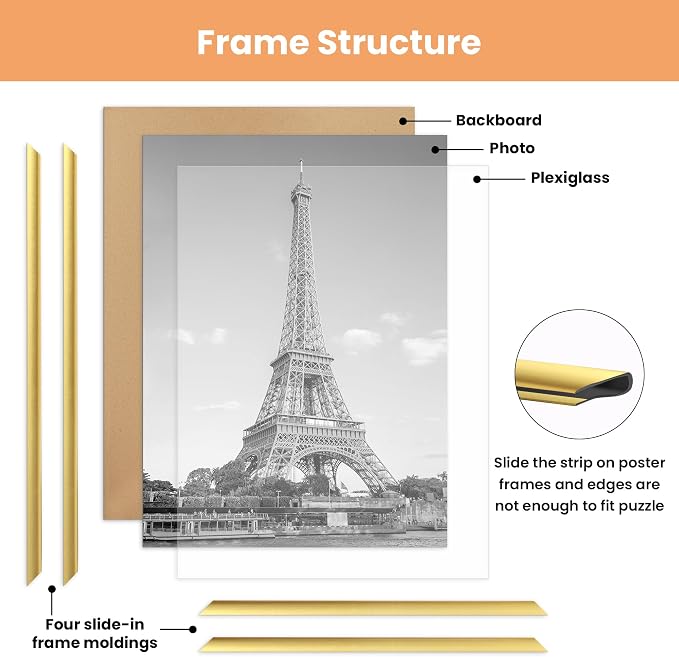 upsimples 18x24 Poster Frame, Easy Slide-In Assembly, Gold, 3 Pack | Gallery Wall 18 x 24 Picture Frames Set for Family, Wedding, Christmas, Easy to Change Photos